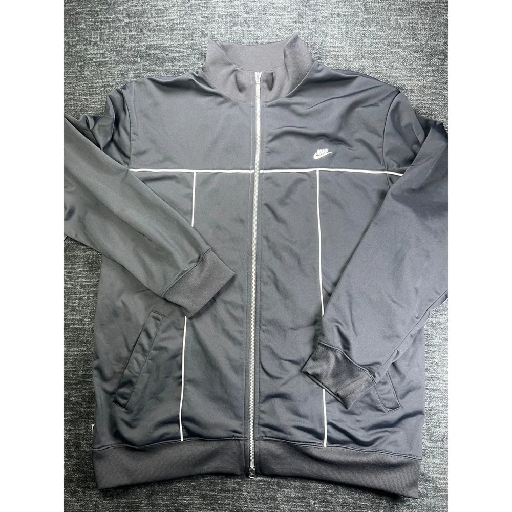 Nike Track Jacket Mens XXL Black White Piping Full Zip Mock Neck Sporty